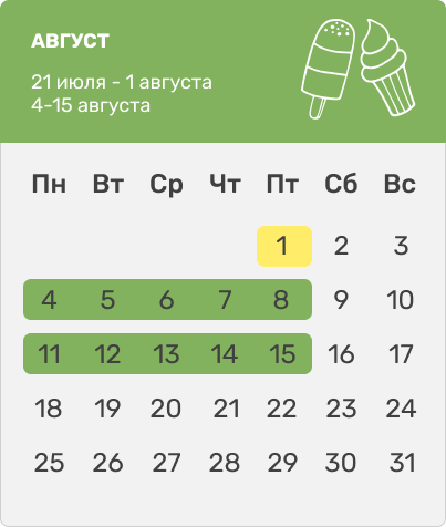 Графік зміни на серпень